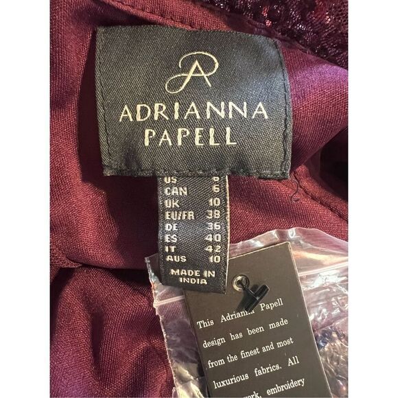 Adrianna Papell Sz 6 Floral 3D Sequin Ball Gown Maroon Sparkle High Slit Formal - Picture 12 of 16